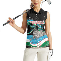 Uzbekistan Independence Day Women Sleeveless Polo Shirt Freedom Snow Leopard Minaret Architecture Flag