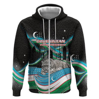 Uzbekistan Independence Day Zip Hoodie Freedom Snow Leopard Minaret Architecture Flag