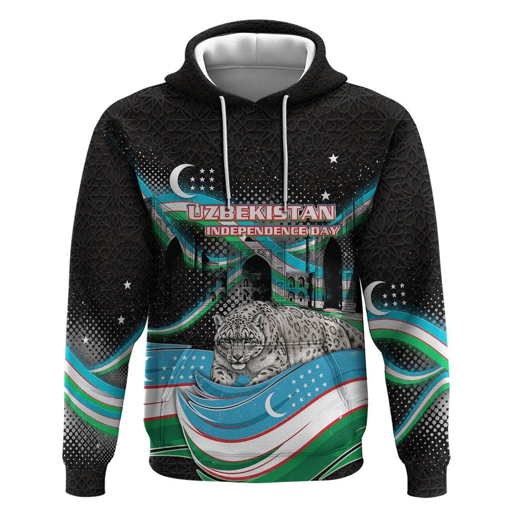 Uzbekistan Independence Day Zip Hoodie Freedom Snow Leopard Minaret Architecture Flag