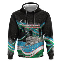 Uzbekistan Independence Day Zip Hoodie Freedom Snow Leopard Minaret Architecture Flag