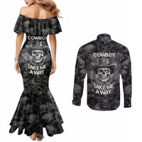 cowboy-skull-couples-matching-mermaid-dress-and-long-sleeve-button-shirts-cowboy-take-me-away