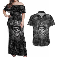 Cowboy Skull Couples Matching Off Shoulder Maxi Dress and Hawaiian Shirt Cowboy Take Me Away - Wonder Print Shop