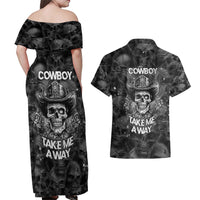 Cowboy Skull Couples Matching Off Shoulder Maxi Dress and Hawaiian Shirt Cowboy Take Me Away - Wonder Print Shop