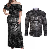 Cowboy Skull Couples Matching Off Shoulder Maxi Dress and Long Sleeve Button Shirts Cowboy Take Me Away - Wonder Print Shop