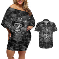 Cowboy Skull Couples Matching Off Shoulder Short Dress and Hawaiian Shirt Cowboy Take Me Away - Wonder Print Shop