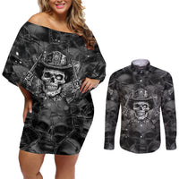 Cowboy Skull Couples Matching Off Shoulder Short Dress and Long Sleeve Button Shirts Cowboy Take Me Away - Wonder Print Shop