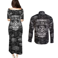 Cowboy Skull Couples Matching Puletasi Dress and Long Sleeve Button Shirts Cowboy Take Me Away - Wonder Print Shop