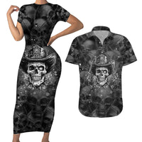 Cowboy Skull Couples Matching Short Sleeve Bodycon Dress and Hawaiian Shirt Cowboy Take Me Away - Wonder Print Shop