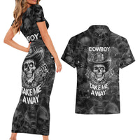 Cowboy Skull Couples Matching Short Sleeve Bodycon Dress and Hawaiian Shirt Cowboy Take Me Away - Wonder Print Shop