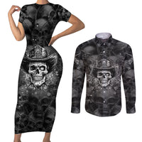 Cowboy Skull Couples Matching Short Sleeve Bodycon Dress and Long Sleeve Button Shirts Cowboy Take Me Away - Wonder Print Shop