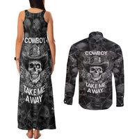 Cowboy Skull Couples Matching Tank Maxi Dress and Long Sleeve Button Shirts Cowboy Take Me Away - Wonder Print Shop