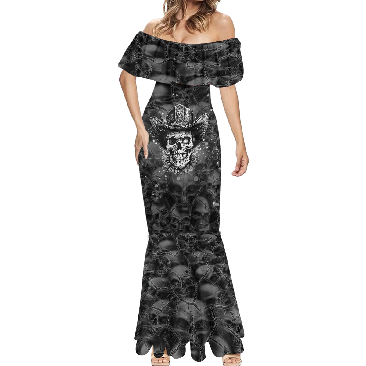 Cowboy Skull Mermaid Dress Cowboy Take Me Away - Wonder Print Shop