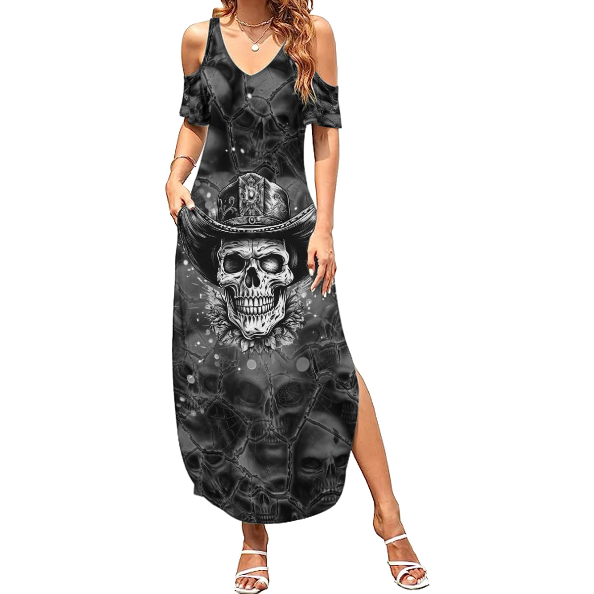 Cowboy Skull Summer Maxi Dress Cowboy Take Me Away - Wonder Print Shop
