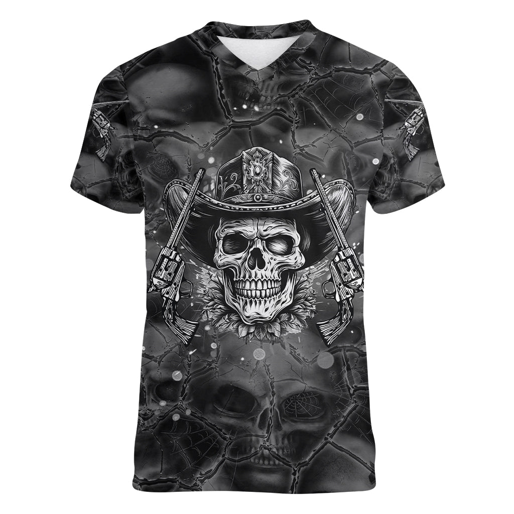 Cowboy Skull Women V Neck T Shirt Cowboy Take Me Away - Wonder Print Shop