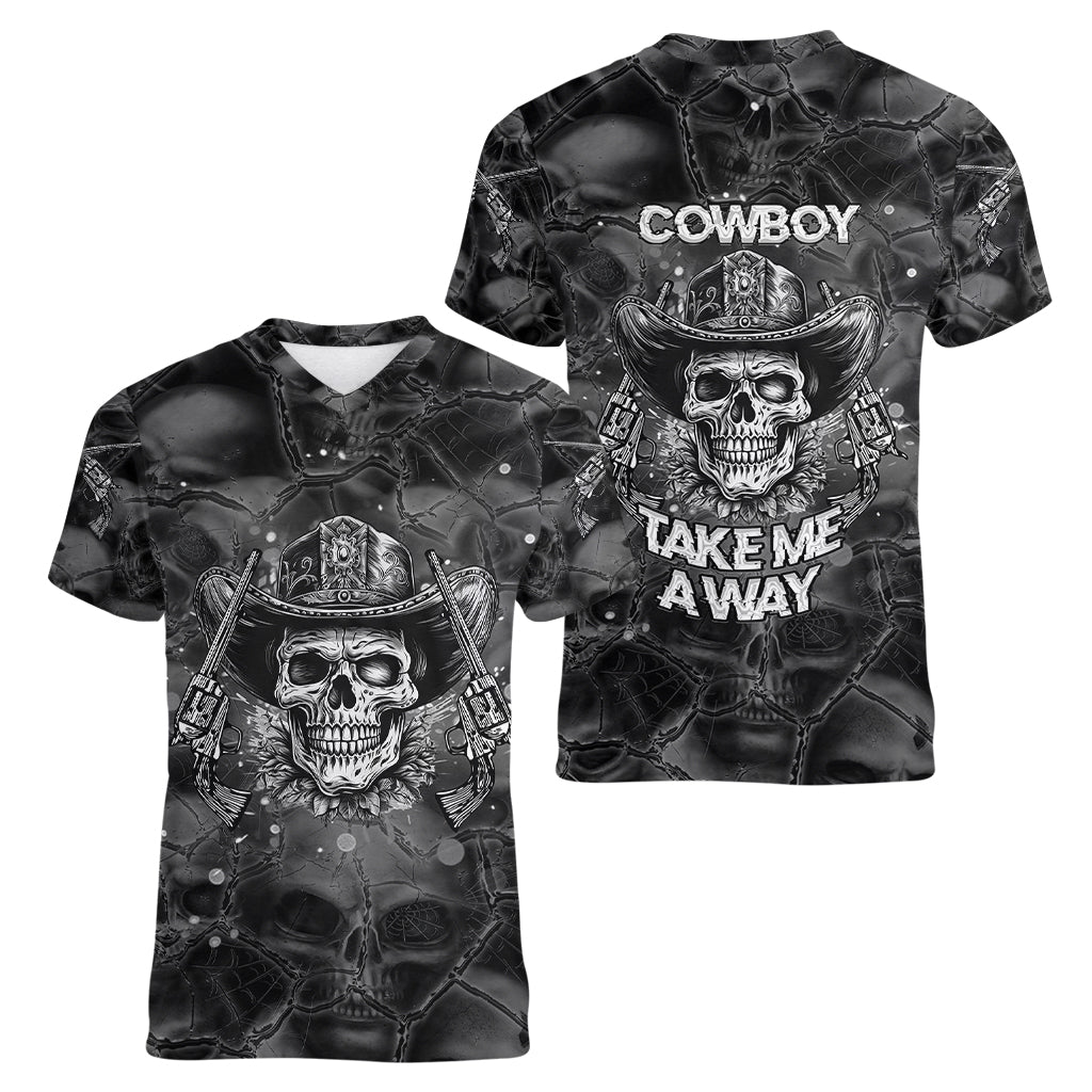 Cowboy Skull Women V Neck T Shirt Cowboy Take Me Away - Wonder Print Shop