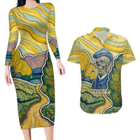 Vincent Van Gogh Skull Couples Matching Long Sleeve Bodycon Dress and Hawaiian Shirt - Wonder Print Shop