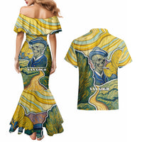 Vincent Van Gogh Skull Couples Matching Mermaid Dress and Hawaiian Shirt - Wonder Print Shop