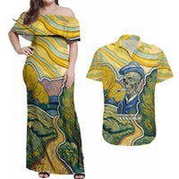 Vincent Van Gogh Skull Couples Matching Off Shoulder Maxi Dress and Hawaiian Shirt - Wonder Print Shop