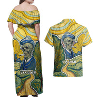 Vincent Van Gogh Skull Couples Matching Off Shoulder Maxi Dress and Hawaiian Shirt - Wonder Print Shop
