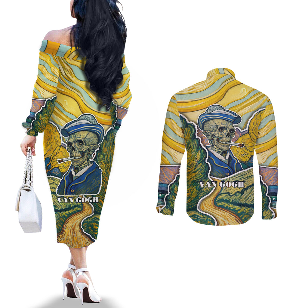 vincent-van-gogh-skull-couples-matching-off-the-shoulder-long-sleeve-dress-and-long-sleeve-button-shirts