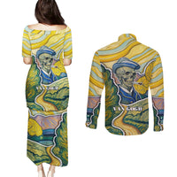 Vincent Van Gogh Skull Couples Matching Puletasi Dress and Long Sleeve Button Shirts - Wonder Print Shop