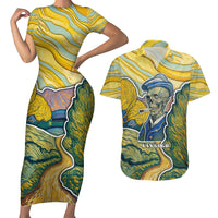 Vincent Van Gogh Skull Couples Matching Short Sleeve Bodycon Dress and Hawaiian Shirt - Wonder Print Shop