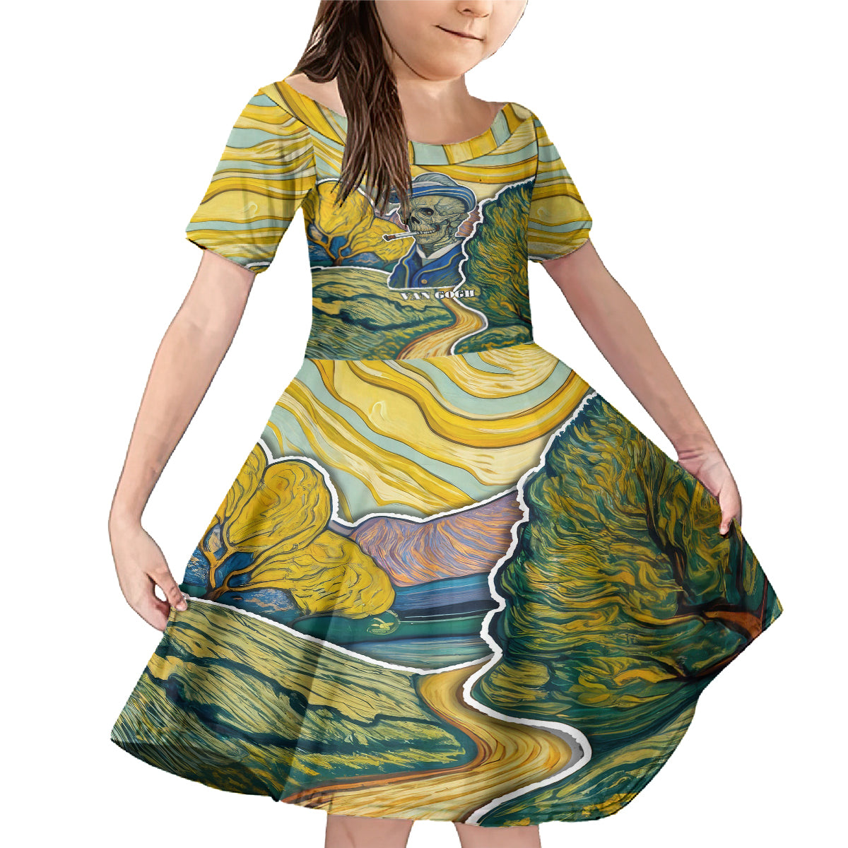 Vincent Van Gogh Skull Family Matching Mermaid Dress and Hawaiian Shirt - Wonder Print Shop