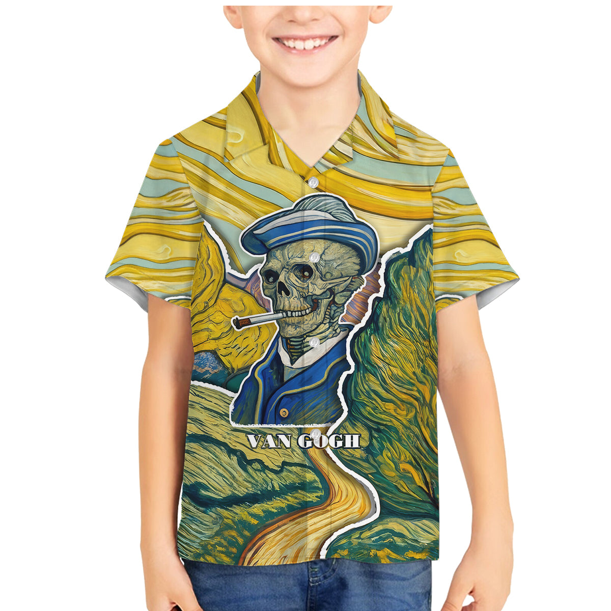 Vincent Van Gogh Skull Family Matching Mermaid Dress and Hawaiian Shirt - Wonder Print Shop