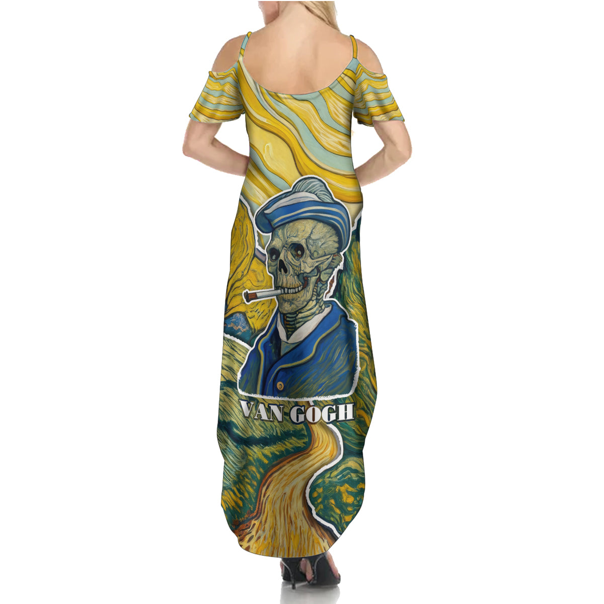 Vincent Van Gogh Skull Family Matching Summer Maxi Dress and Hawaiian Shirt - Wonder Print Shop