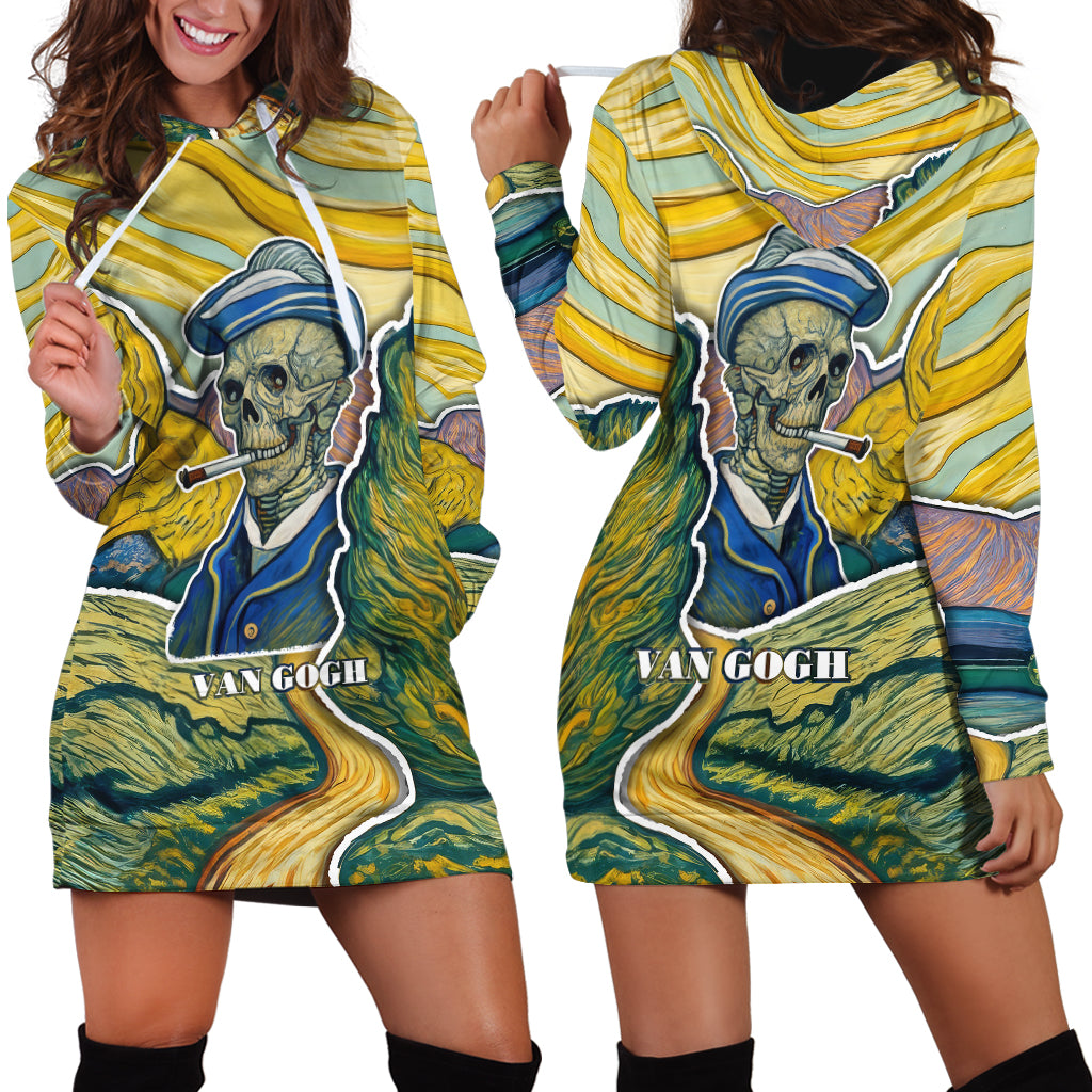 Vincent Van Gogh Skull Hoodie Dress - Wonder Print Shop
