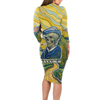 Vincent Van Gogh Skull Long Sleeve Bodycon Dress - Wonder Print Shop