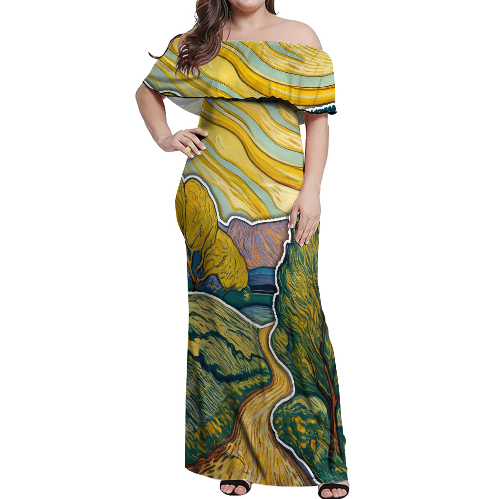 Vincent Van Gogh Skull Off Shoulder Maxi Dress - Wonder Print Shop