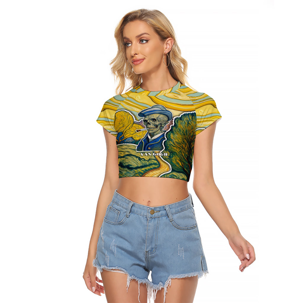Vincent Van Gogh Skull Raglan Cropped T Shirt - Wonder Print Shop