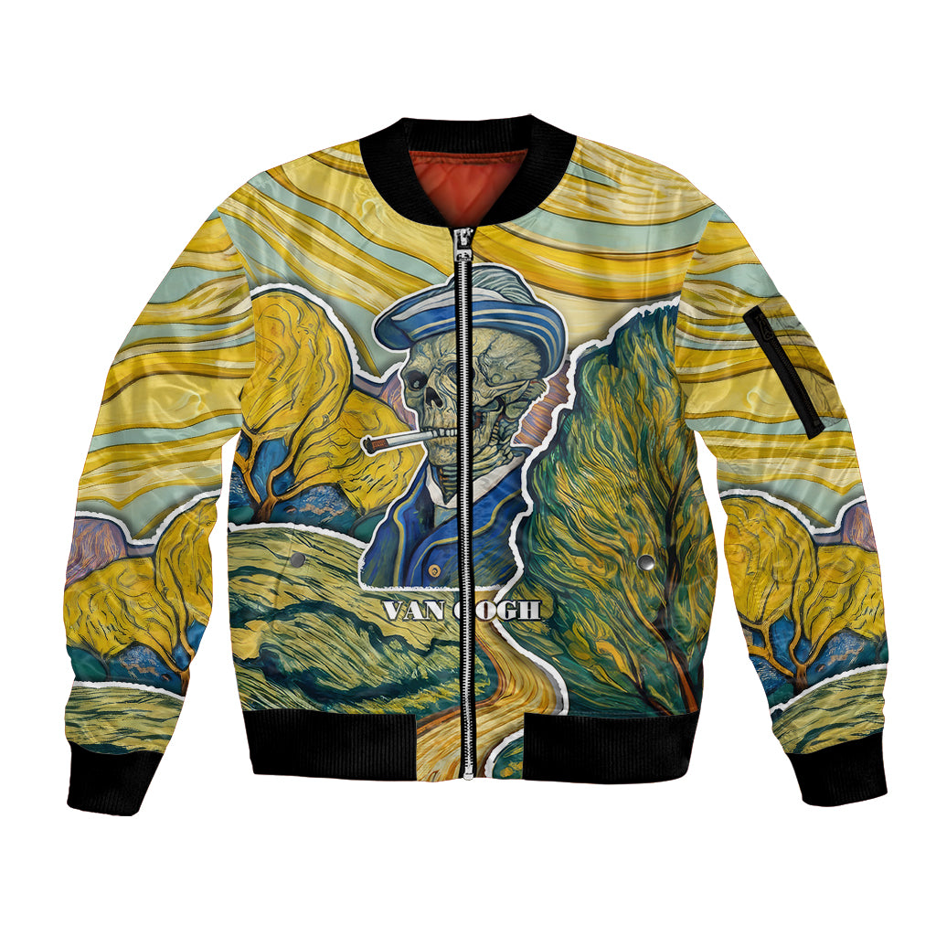 Vincent Van Gogh Skull Sleeve Zip Bomber Jacket - Wonder Print Shop