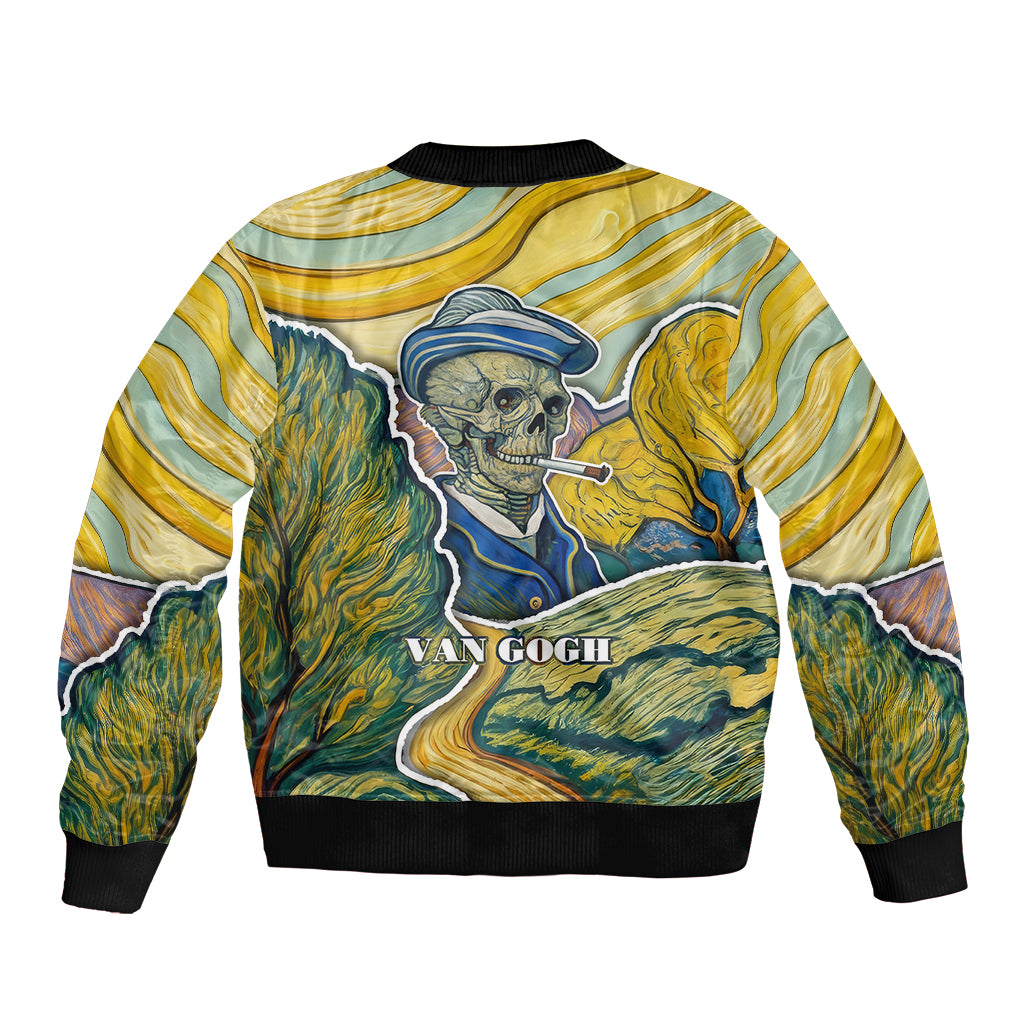 Vincent Van Gogh Skull Sleeve Zip Bomber Jacket - Wonder Print Shop