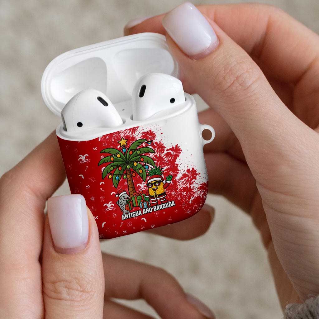 Antigua and Barbuda Christmas AirPods Case with Santa Pineapple Palm Tree Parrot and Gift Design - Wonder Print Shop