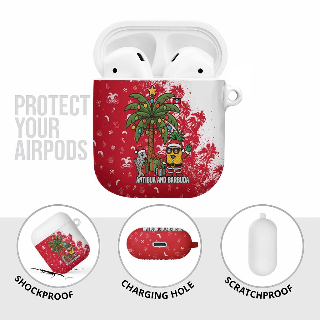Antigua and Barbuda Christmas AirPods Case with Santa Pineapple Palm Tree Parrot and Gift Design - Wonder Print Shop