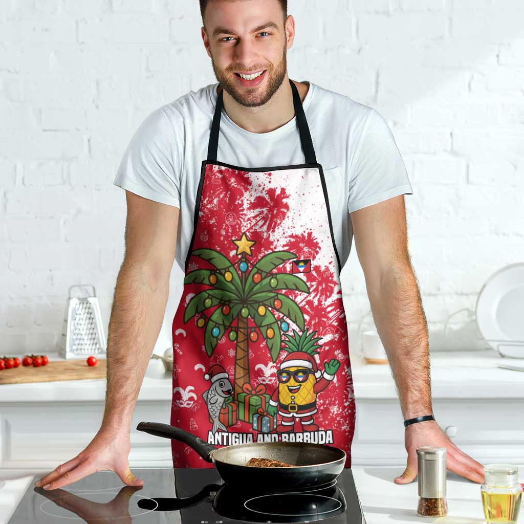 Antigua and Barbuda Christmas Apron with Santa Pineapple Palm Tree Parrot and Gift Design - Wonder Print Shop