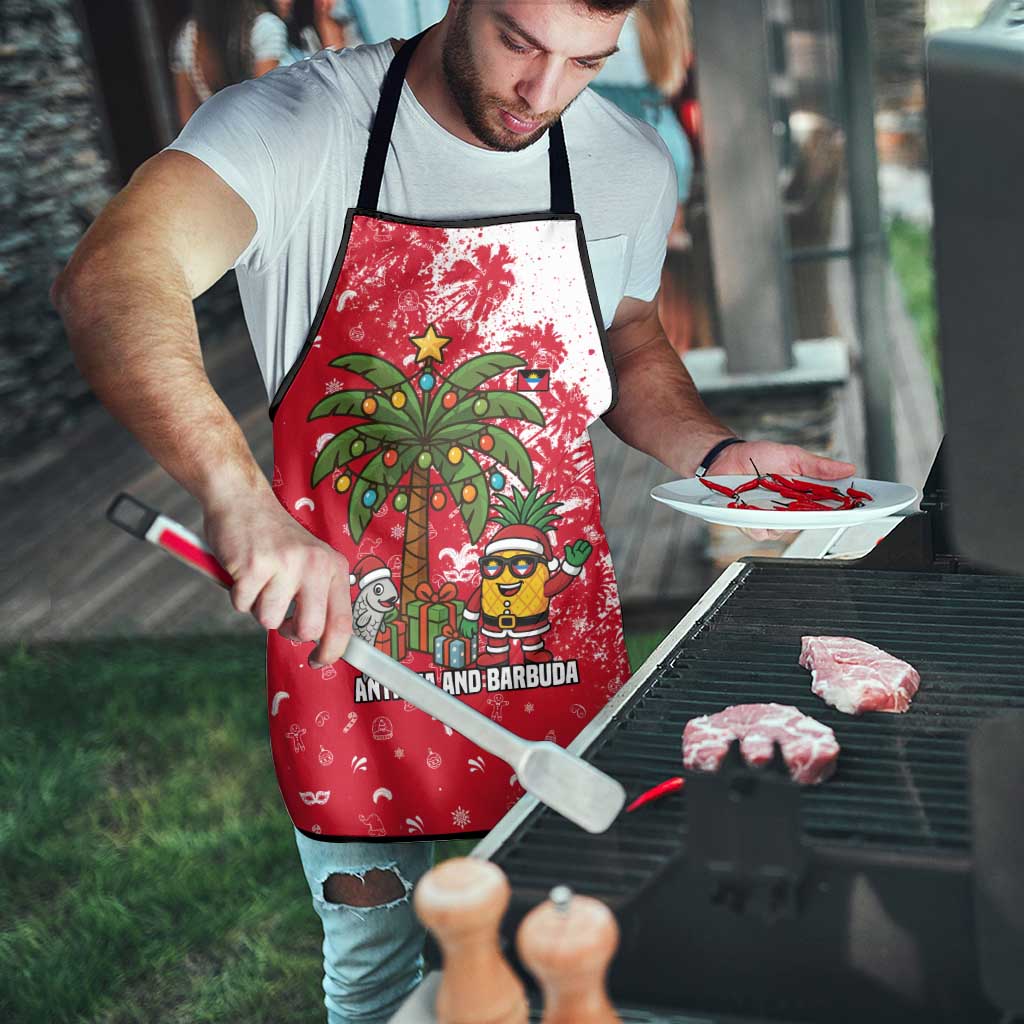 Antigua and Barbuda Christmas Apron with Santa Pineapple Palm Tree Parrot and Gift Design - Wonder Print Shop
