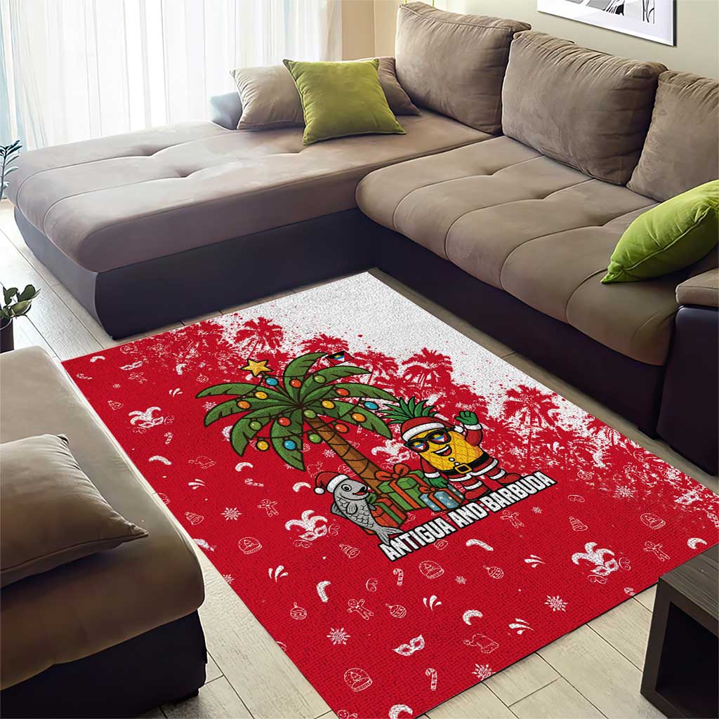 Antigua and Barbuda Christmas Area Rug with Santa Pineapple Palm Tree Parrot and Gift Design - Wonder Print Shop