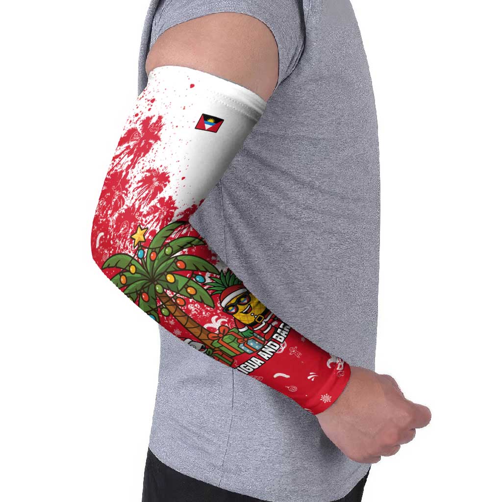 Antigua and Barbuda Christmas Arm Sleeves with Santa Pineapple Palm Tree Parrot and Gift Design - Wonder Print Shop