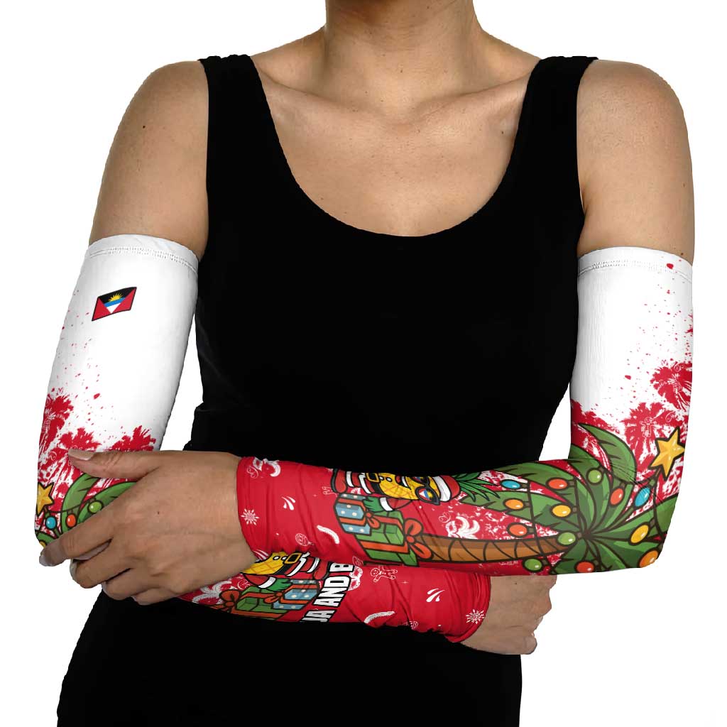 Antigua and Barbuda Christmas Arm Sleeves with Santa Pineapple Palm Tree Parrot and Gift Design - Wonder Print Shop