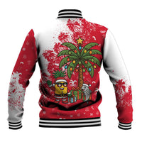 Antigua and Barbuda Christmas Baseball Jacket with Santa Pineapple Palm Tree Parrot and Gift Design - Wonder Print Shop