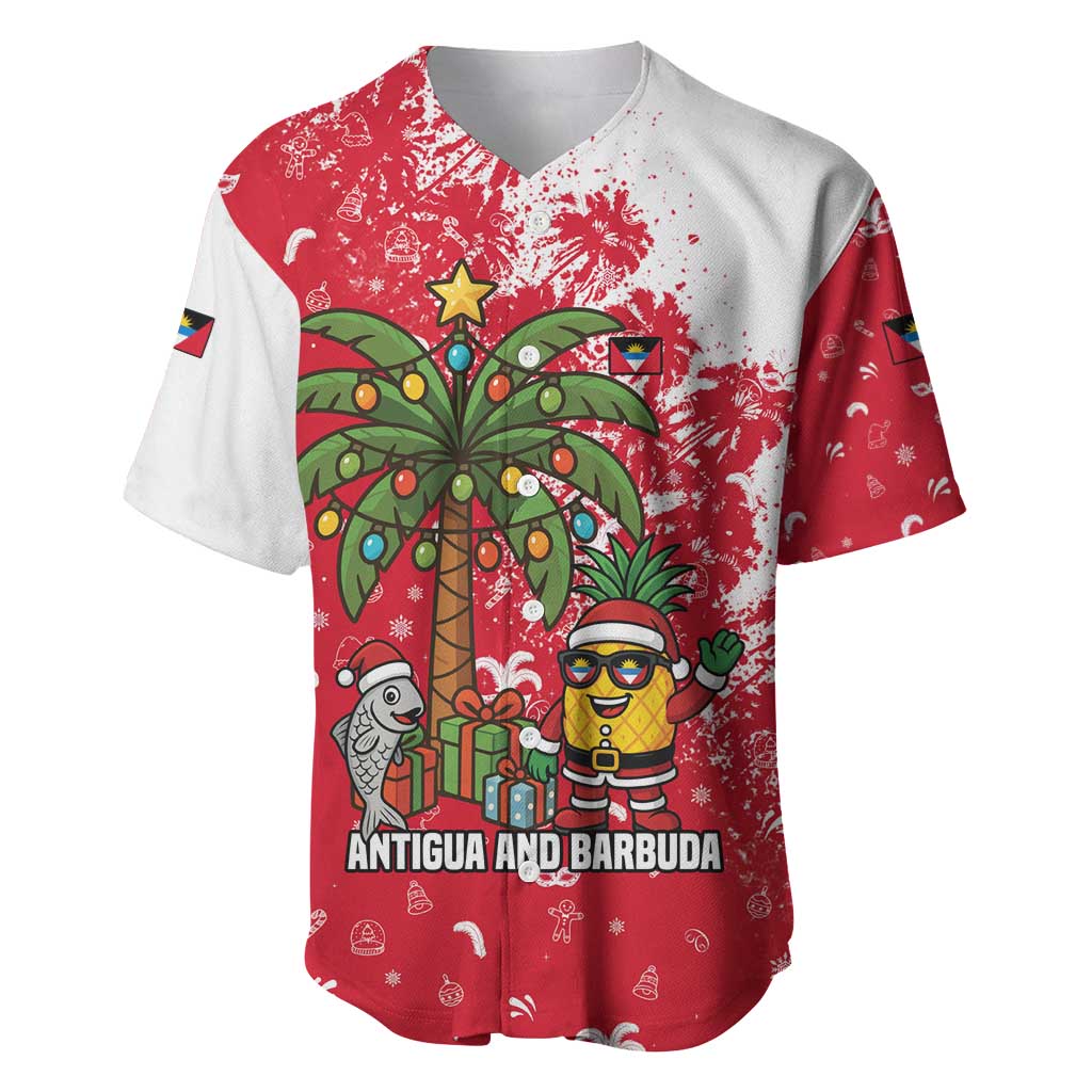 Antigua and Barbuda Christmas Baseball Jersey with Santa Pineapple Palm Tree Parrot and Gift Design - Wonder Print Shop
