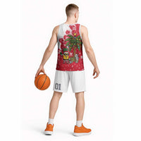 Antigua and Barbuda Christmas Basketball Jersey with Santa Pineapple Palm Tree Parrot and Gift Design - Wonder Print Shop