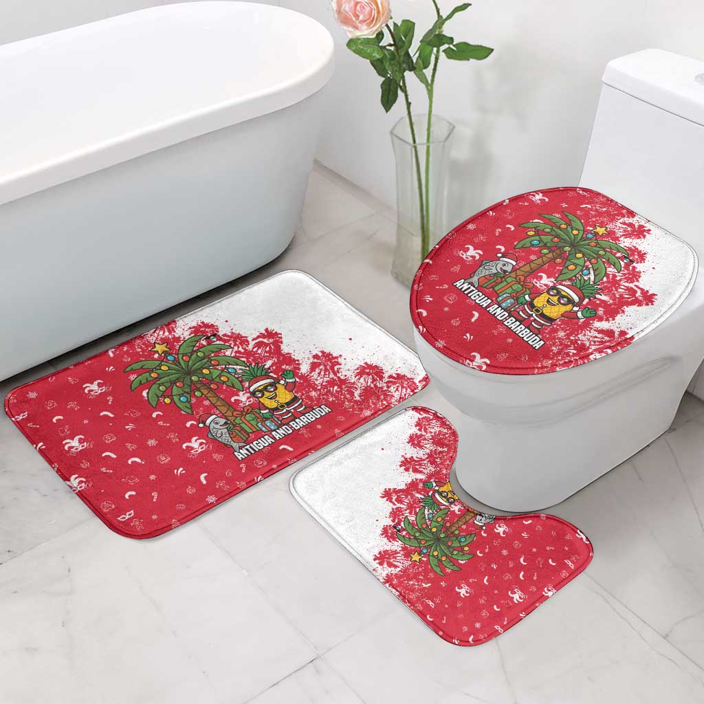 Antigua and Barbuda Christmas Bathroom Set with Santa Pineapple Palm Tree Parrot and Gift Design - Wonder Print Shop
