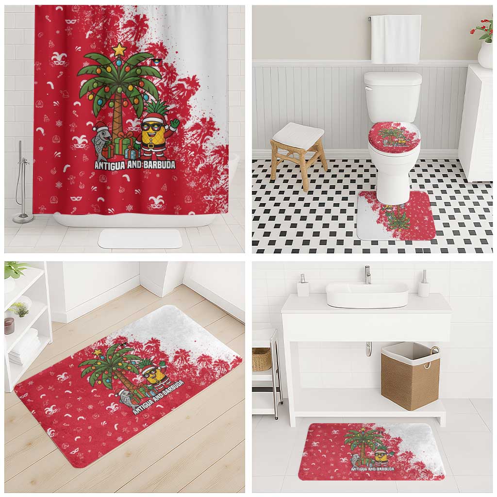 Antigua and Barbuda Christmas Bathroom Set with Santa Pineapple Palm Tree Parrot and Gift Design - Wonder Print Shop