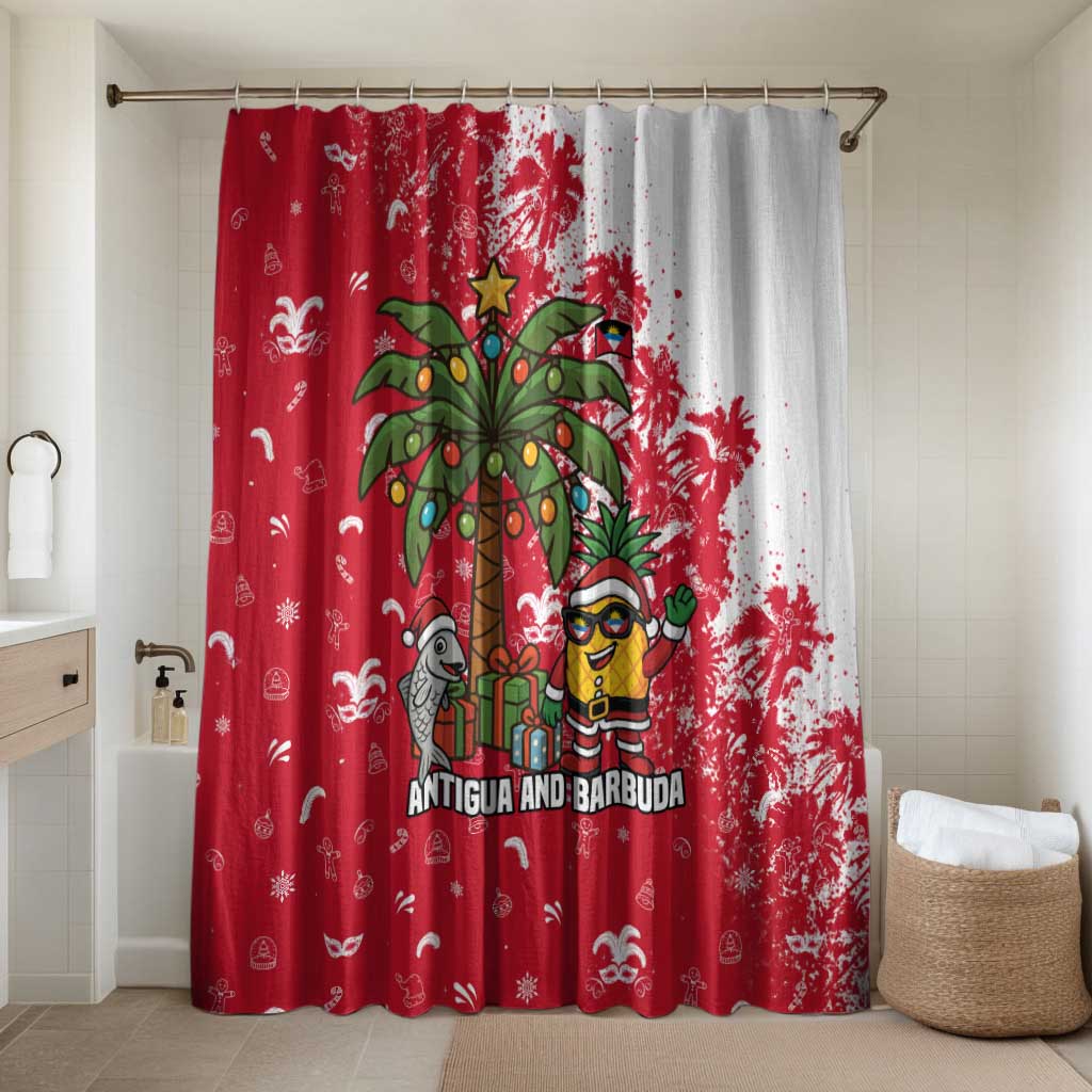 Antigua and Barbuda Christmas Bathroom Set with Santa Pineapple Palm Tree Parrot and Gift Design - Wonder Print Shop