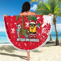 Antigua and Barbuda Christmas Beach Blanket with Santa Pineapple Palm Tree Parrot and Gift Design - Wonder Print Shop