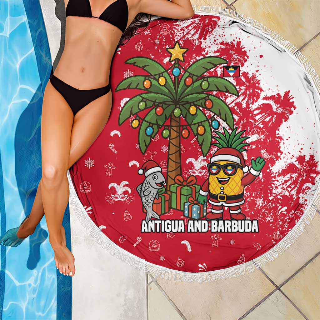 Antigua and Barbuda Christmas Beach Blanket with Santa Pineapple Palm Tree Parrot and Gift Design - Wonder Print Shop